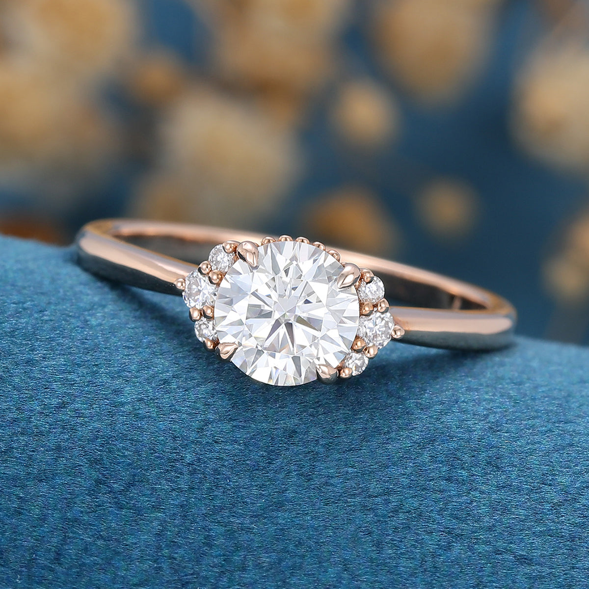 0.68 CT Round Shaped Moissanite Cluster Engagement Ring 3