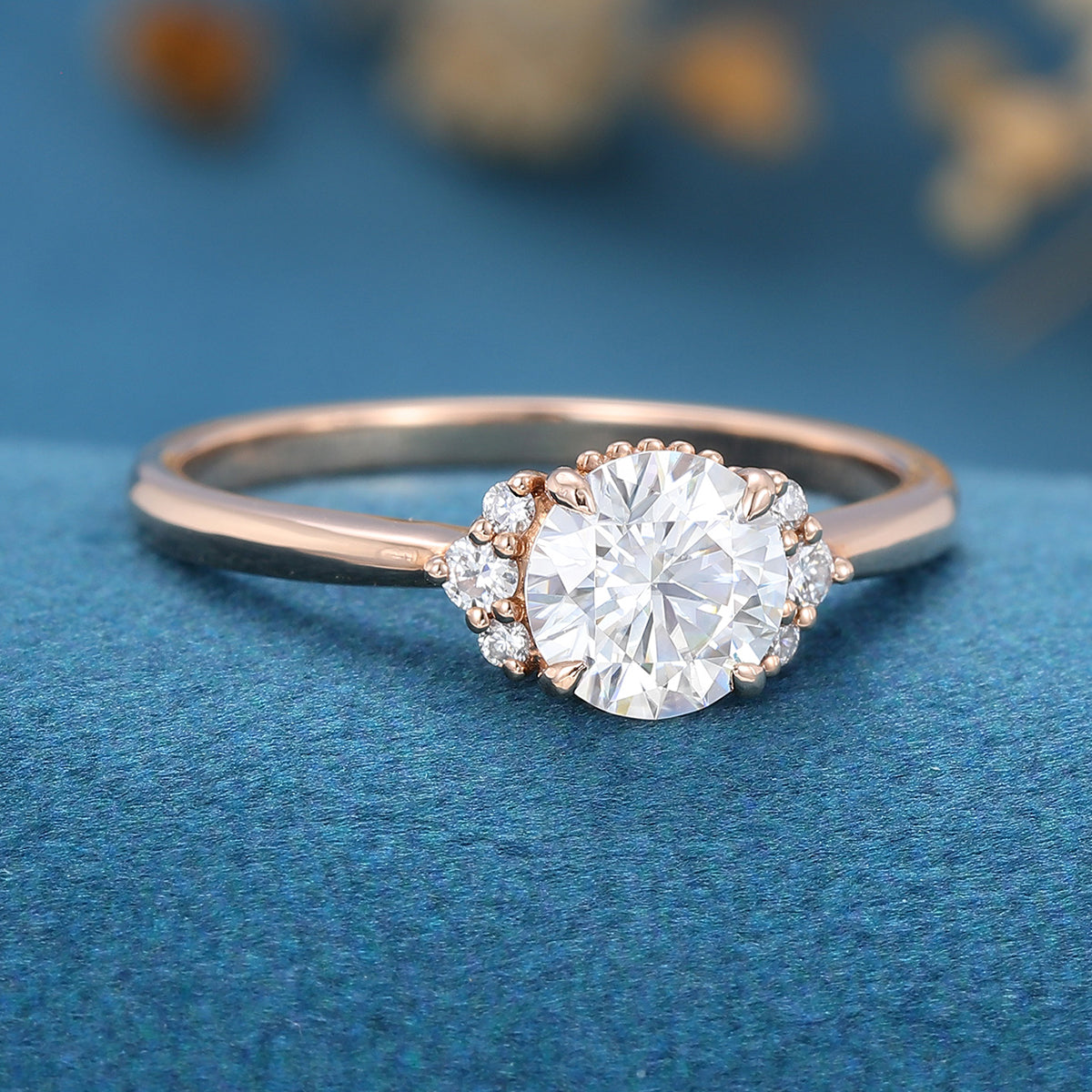 0.68 CT Round Shaped Moissanite Cluster Engagement Ring 4