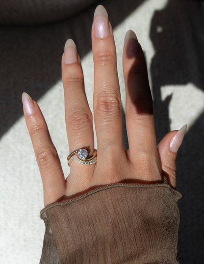 1 CT Round Cut Solitaire Lab Grown Diamond Ring With Wrap Minimal Pave Band