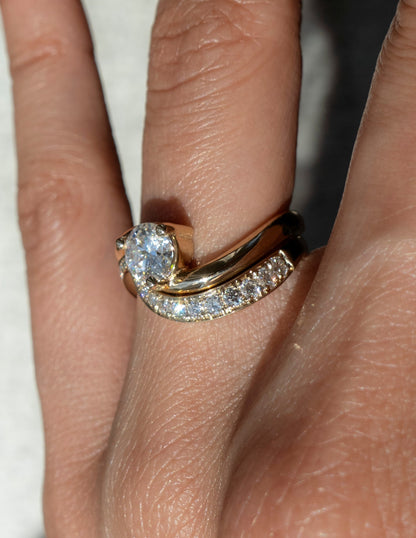 1 CT Round Cut Solitaire Lab Grown Diamond Ring With Wrap Minimal Pave Band