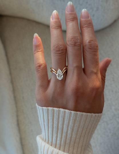 2.5 CT Pear Cut Solitaire Lab Grown Diamond Ring With Classic Eve Plain Band
