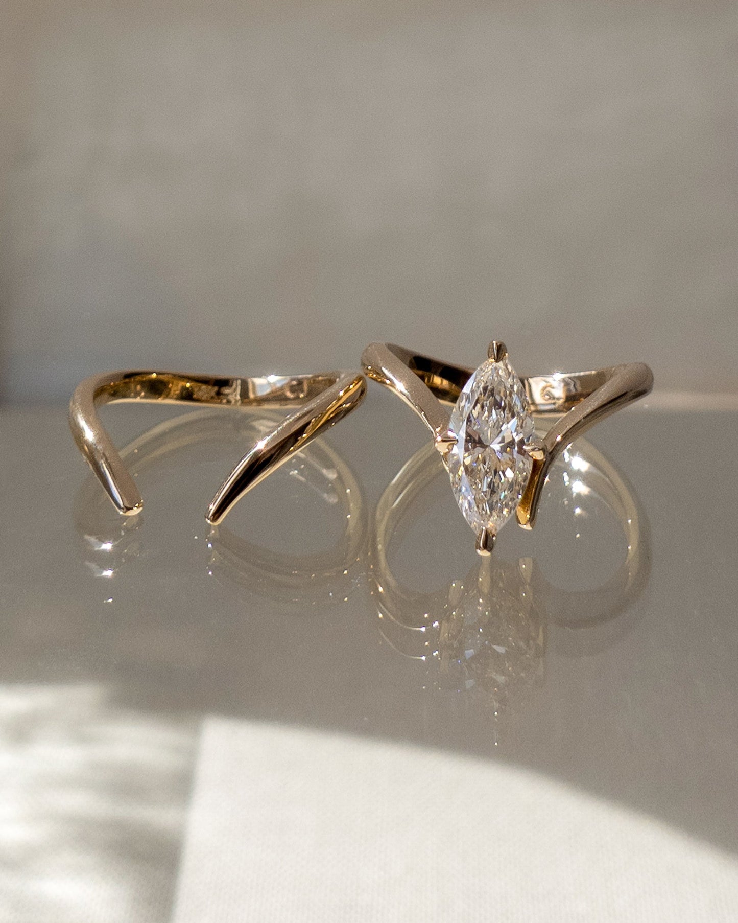 1.5 CT Marquise Cut Solitaire Lab Grown Diamond Ring With Wrap Classic Plain Band