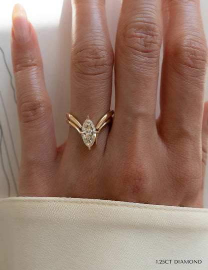 1.5 CT Marquise Cut Solitaire Lab Grown Diamond Ring With Wrap Classic Plain Band