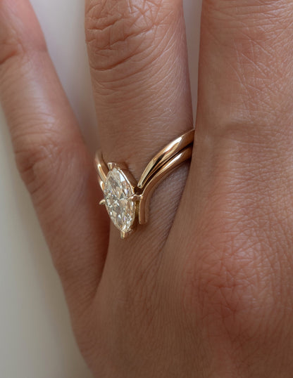 1.5 CT Marquise Cut Solitaire Lab Grown Diamond Ring With Wrap Classic Plain Band