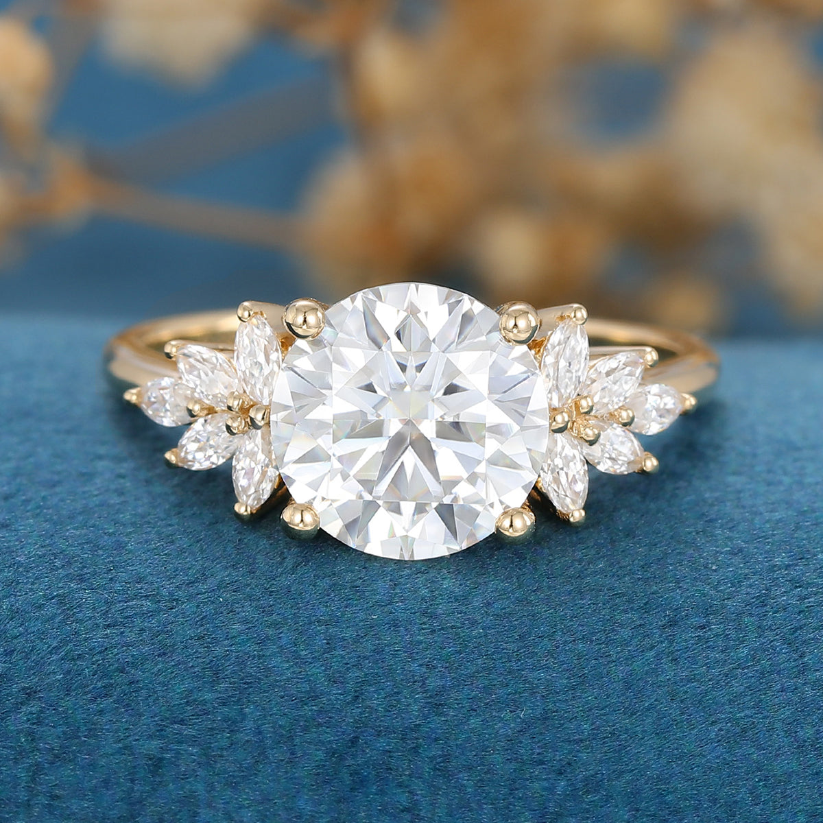 1.90 CT Round Shaped Moissanite Cluster Engagement Ring 1