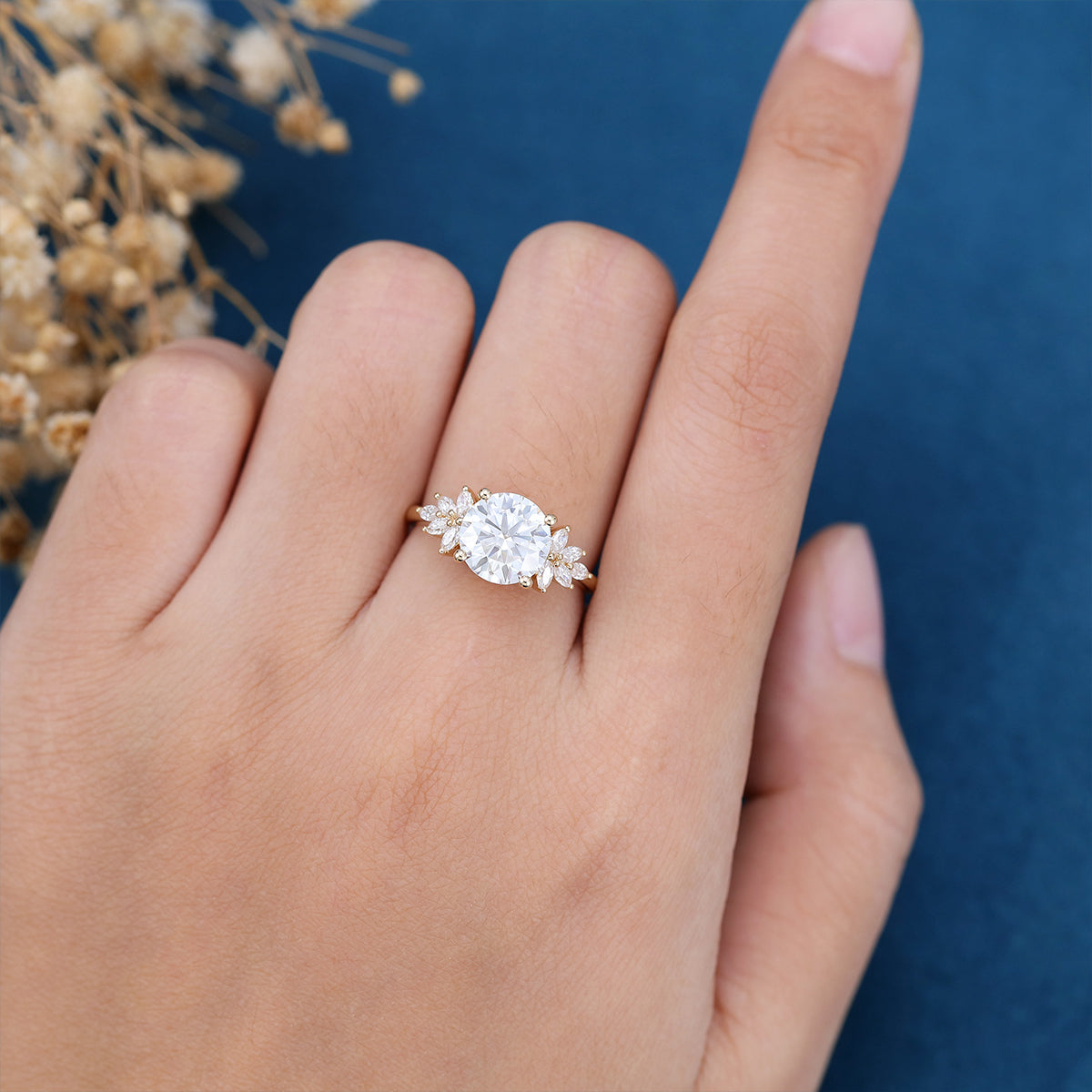 1.90 CT Round Shaped Moissanite Cluster Engagement Ring 2