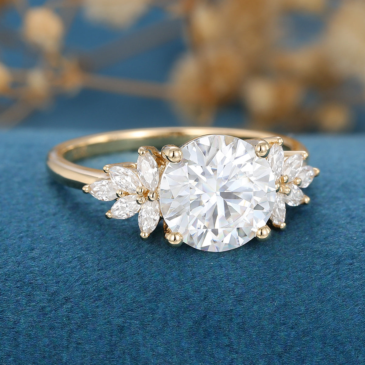 1.90 CT Round Shaped Moissanite Cluster Engagement Ring 4