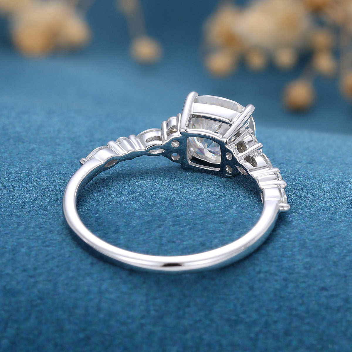 1.21 CT Cushion Shaped Moissanite Cluster Engagement Ring 4