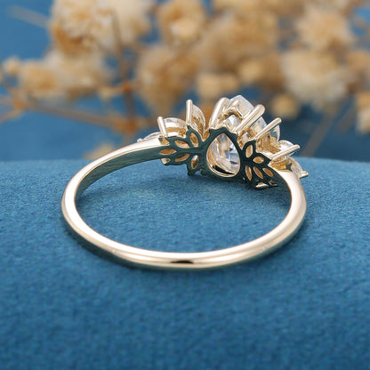 1.0 CT Pear Shaped Moissanite Cluster Engagement Ring 5