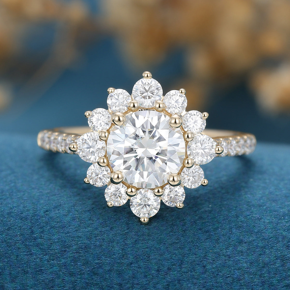 0.88 CT Round Shaped Moissanite Halo Engagement Ring 1