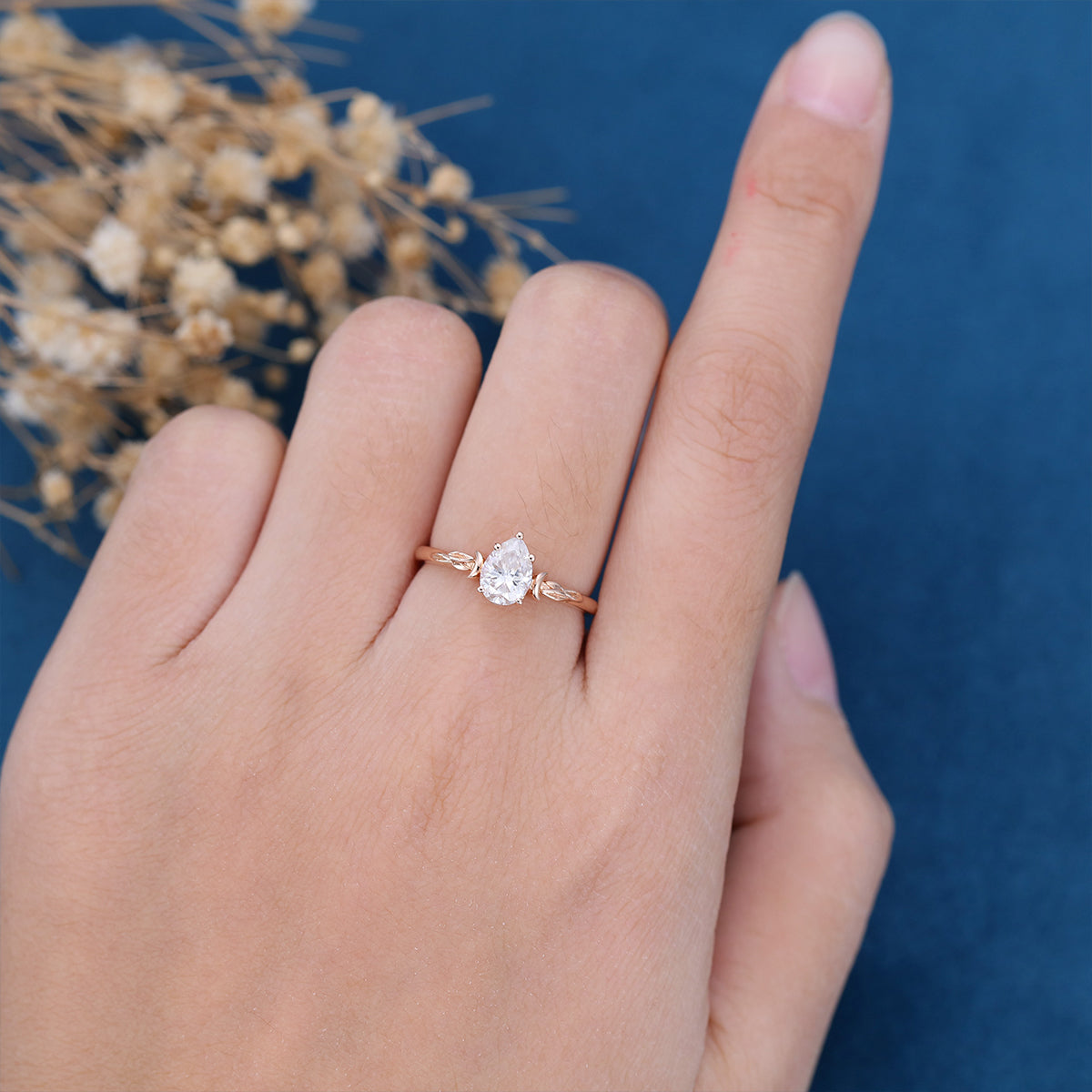 0.69 CT Pear Shaped Moissanite Vintage Solitaire Engagement Ring 2