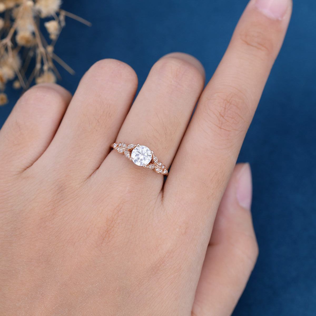 0.68 CT Round Shaped Moissanite Art Deco Engagement Ring 2