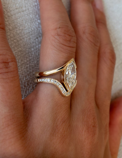 2 CT Marquise Lab Grown Engagement Ring with V Shaped Pave Design Stacking Band