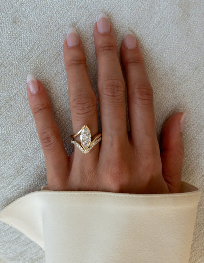 2 CT Marquise Lab Grown Engagement Ring with V Shaped Pave Design Stacking Band