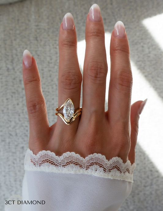 2 CT Marquise Lab Grown Engagement Ring with Plain Stacking Band