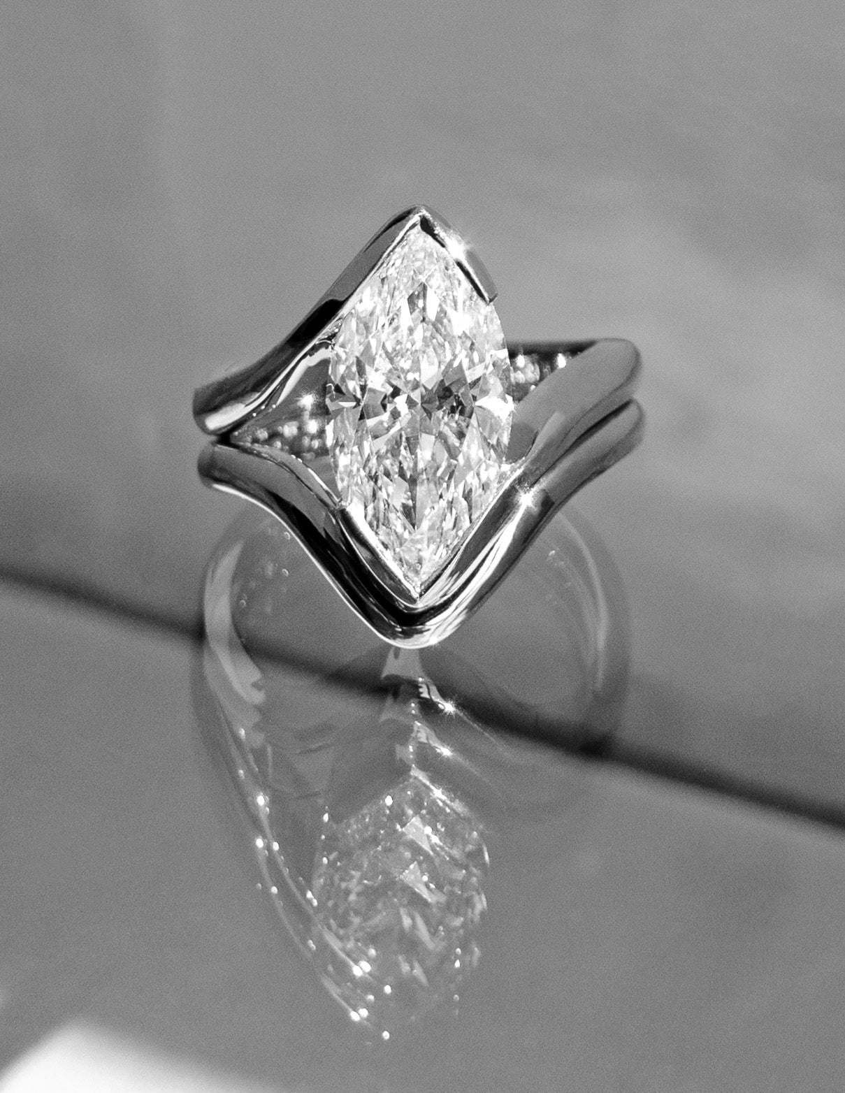 2 CT Marquise Lab Grown Engagement Ring with Plain Stacking Band