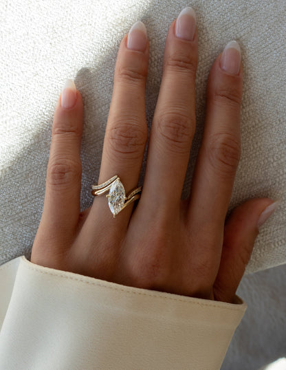 2.5 CT Marquise Cut Solitaire Lab Grown Diamond Ring With Wrap Pave Band