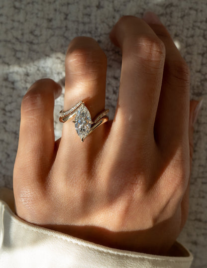 2.5 CT Marquise Cut Solitaire Lab Grown Diamond Ring With Wrap Pave Band