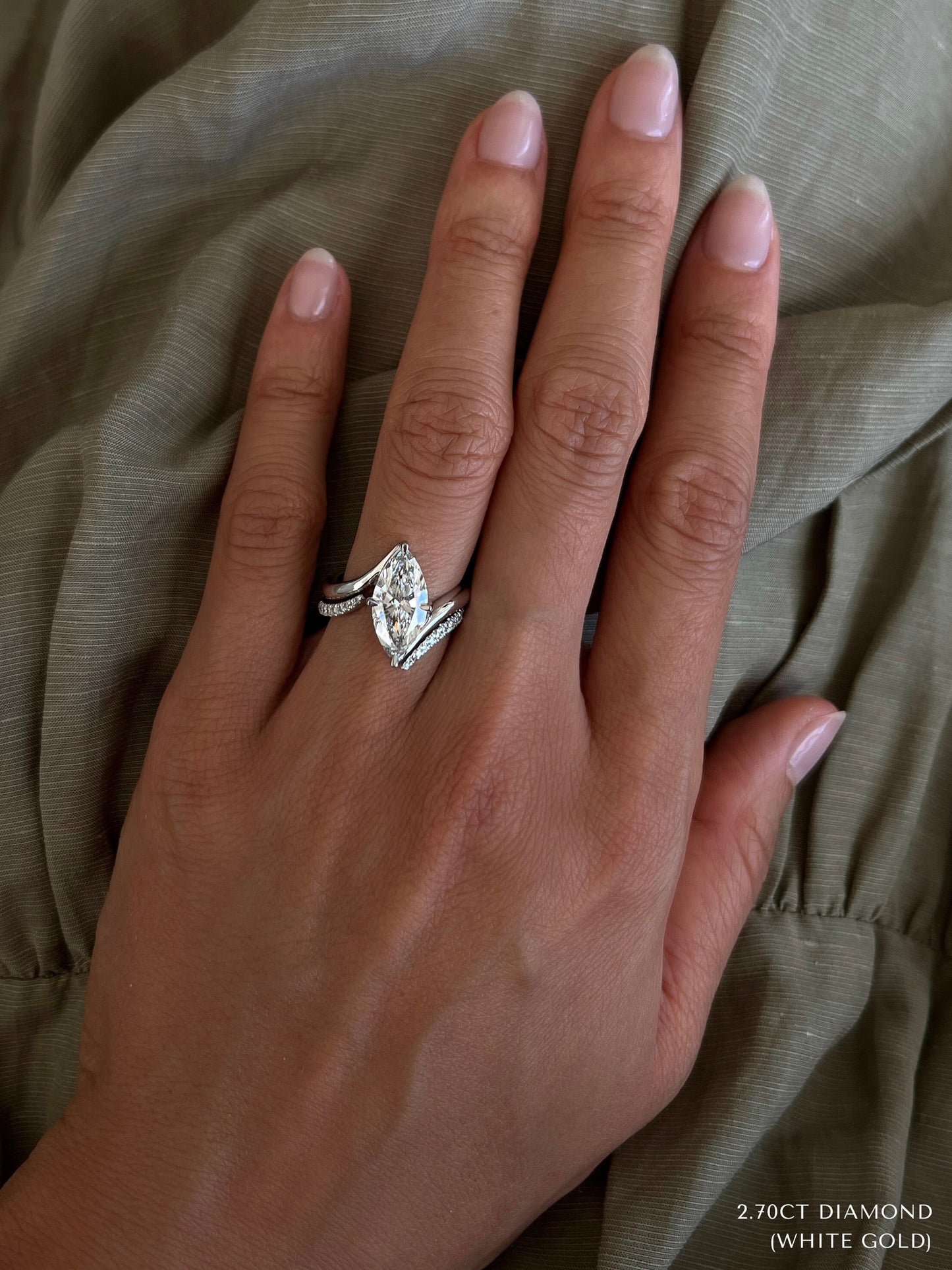 2.5 CT Marquise Cut Solitaire Lab Grown Diamond Ring With Wrap Pave Band