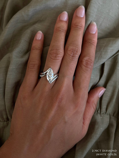 2.5 CT Marquise Cut Solitaire Lab Grown Diamond Ring With Wrap Pave Band