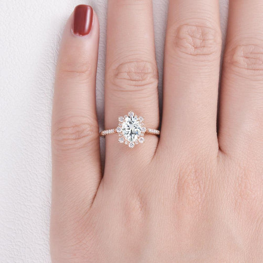 1.33 CT Oval Cut Halo Pave Moissanite Engagement Ring 5