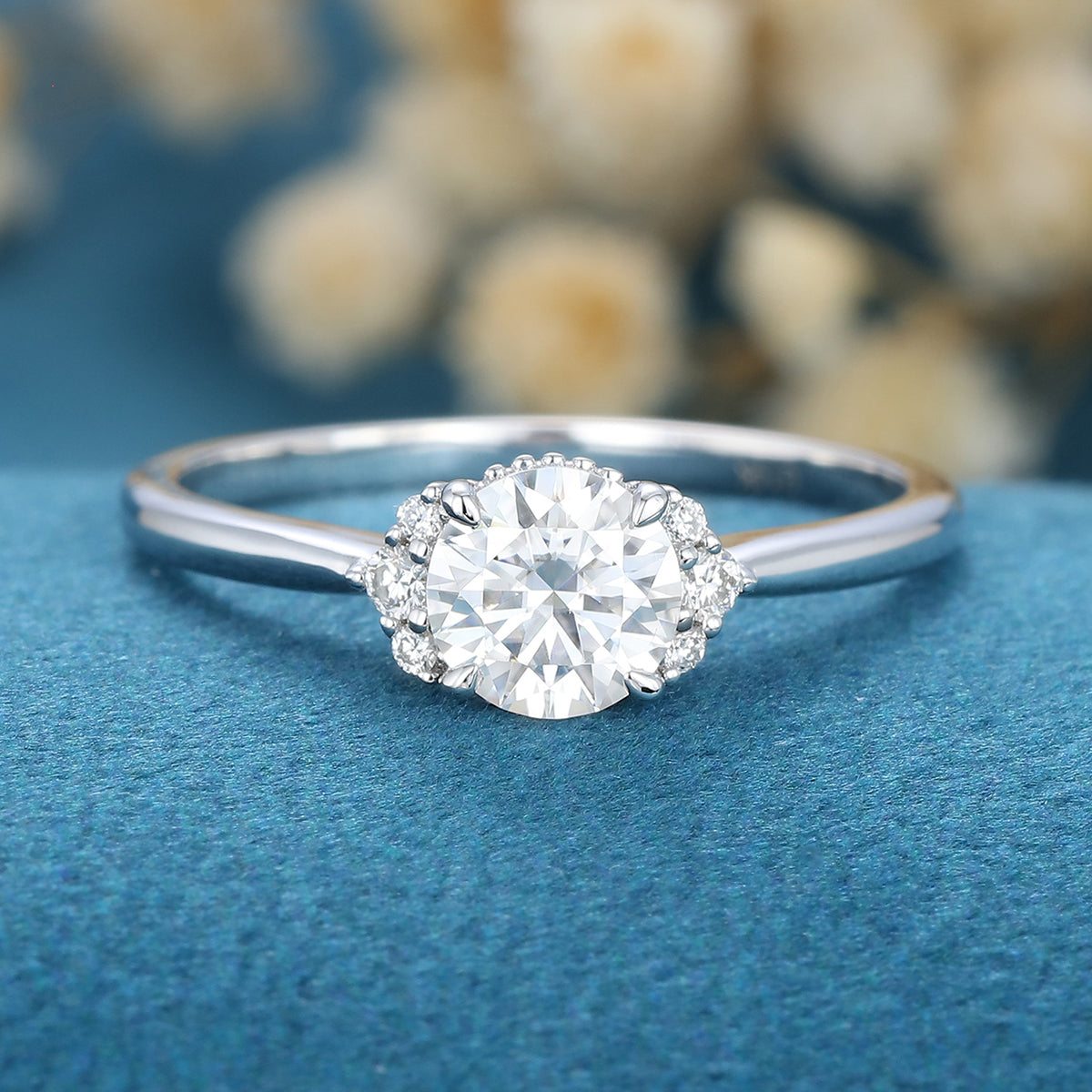 0.68 CT Round Shaped Moissanite Cluster Engagement Ring 1