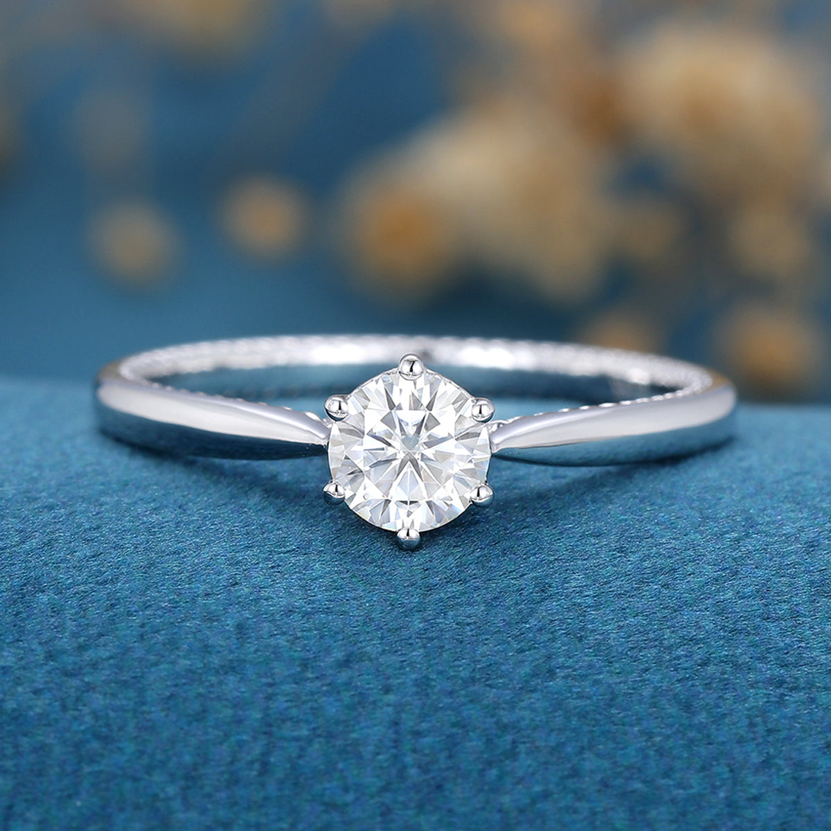 0.41 CT Round Shaped Moissanite Solitaire Engagement Ring 4