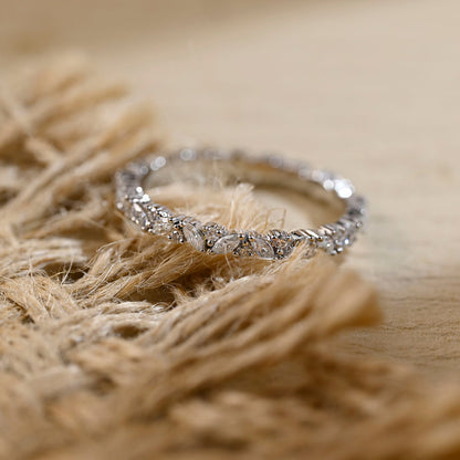 Stunning 0.3 CT Round & Marquise Moissanite Stones Wedding Band 5