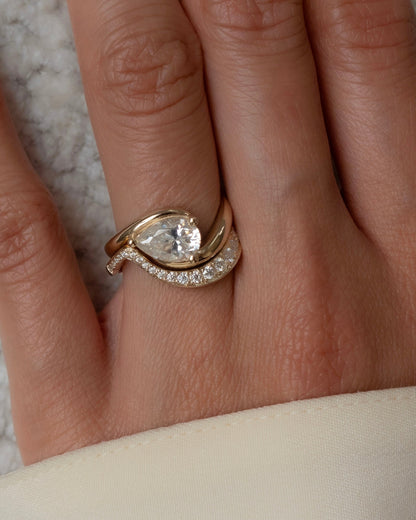 1 CT Pear Cut Solitaire Lab Grown Diamond Ring With Wrap Bold Pave Band