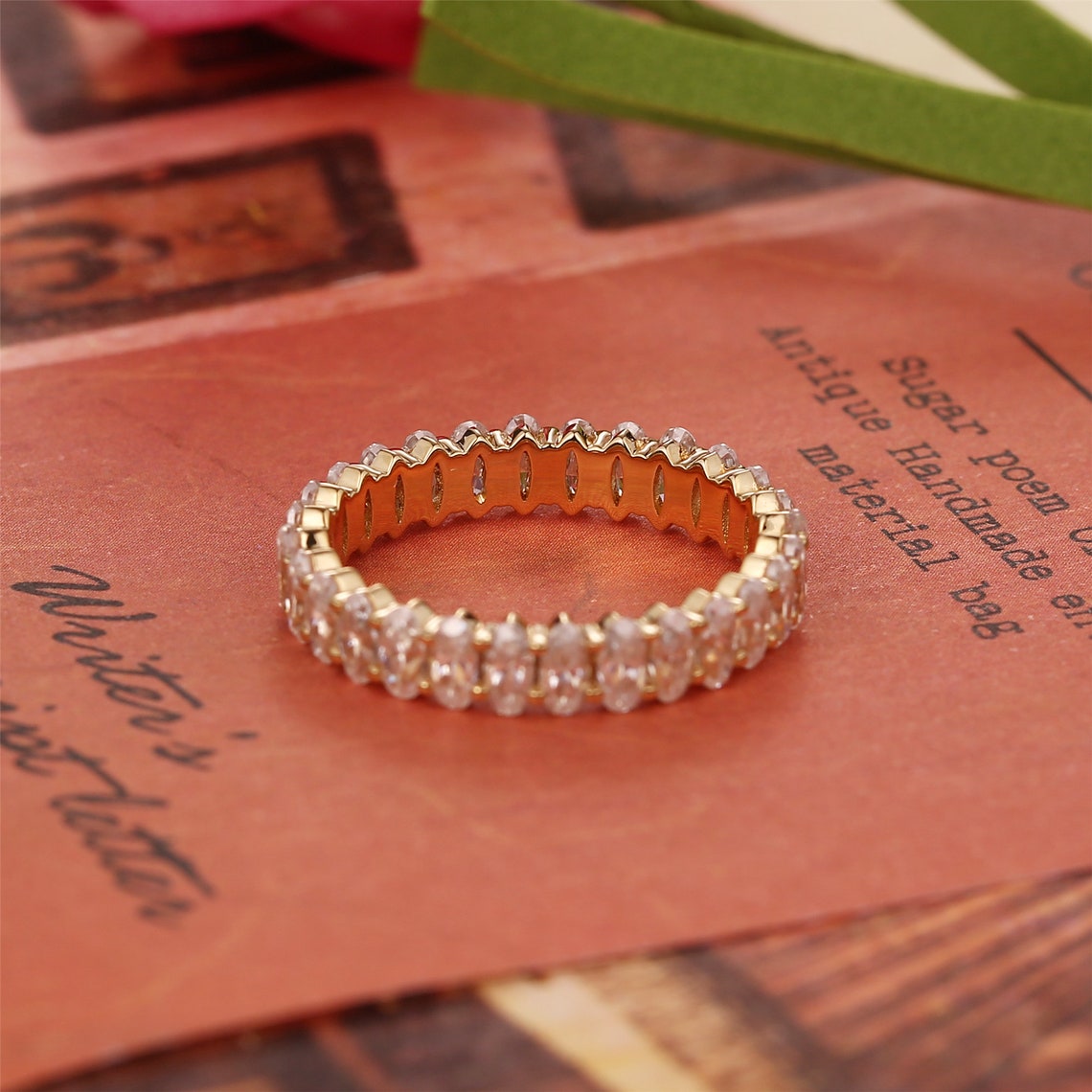 Stunning 1.2 CT Oval Moissanite Stones Full Eternity Wedding Bands 5