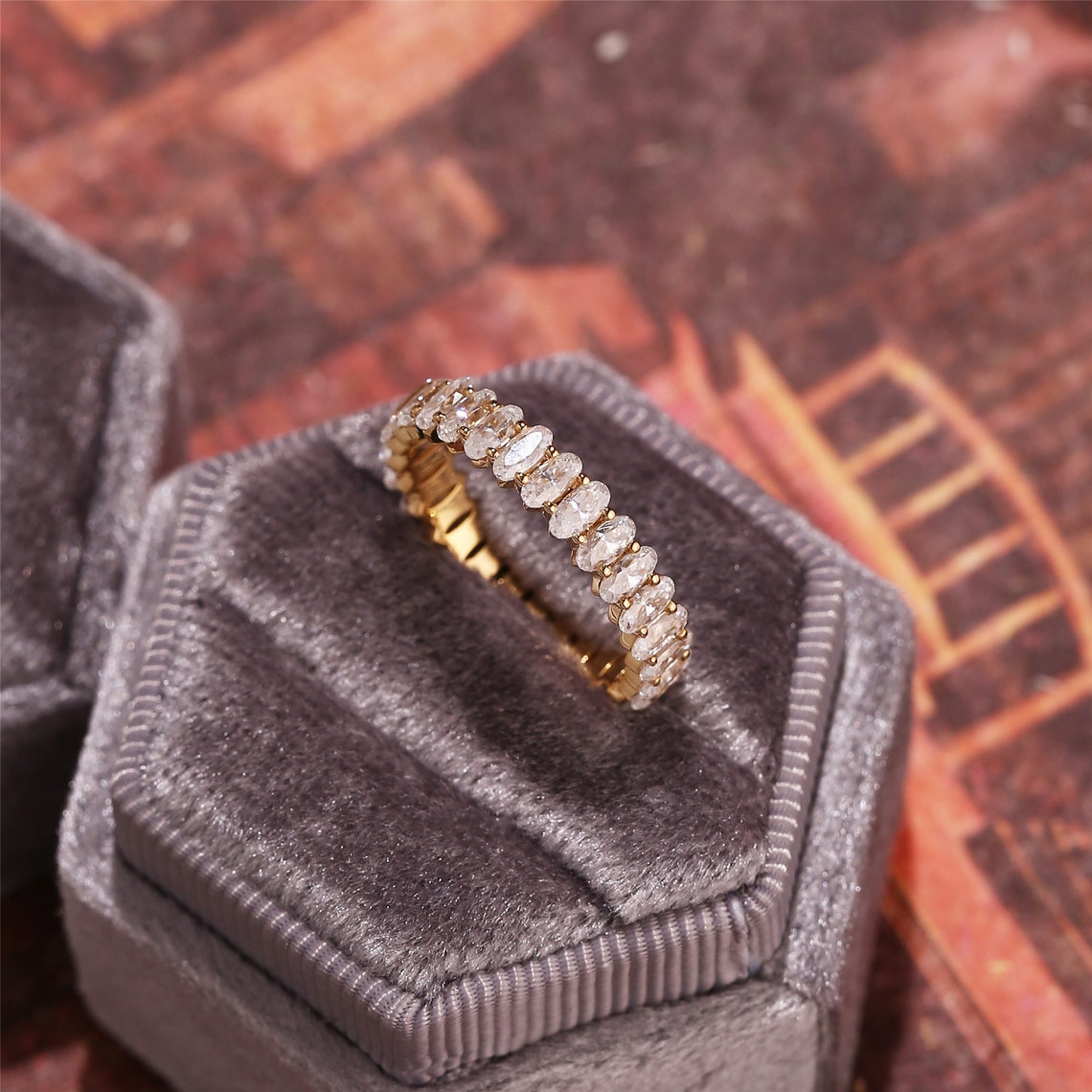 Stunning 1.2 CT Oval Moissanite Stones Full Eternity Wedding Bands 2