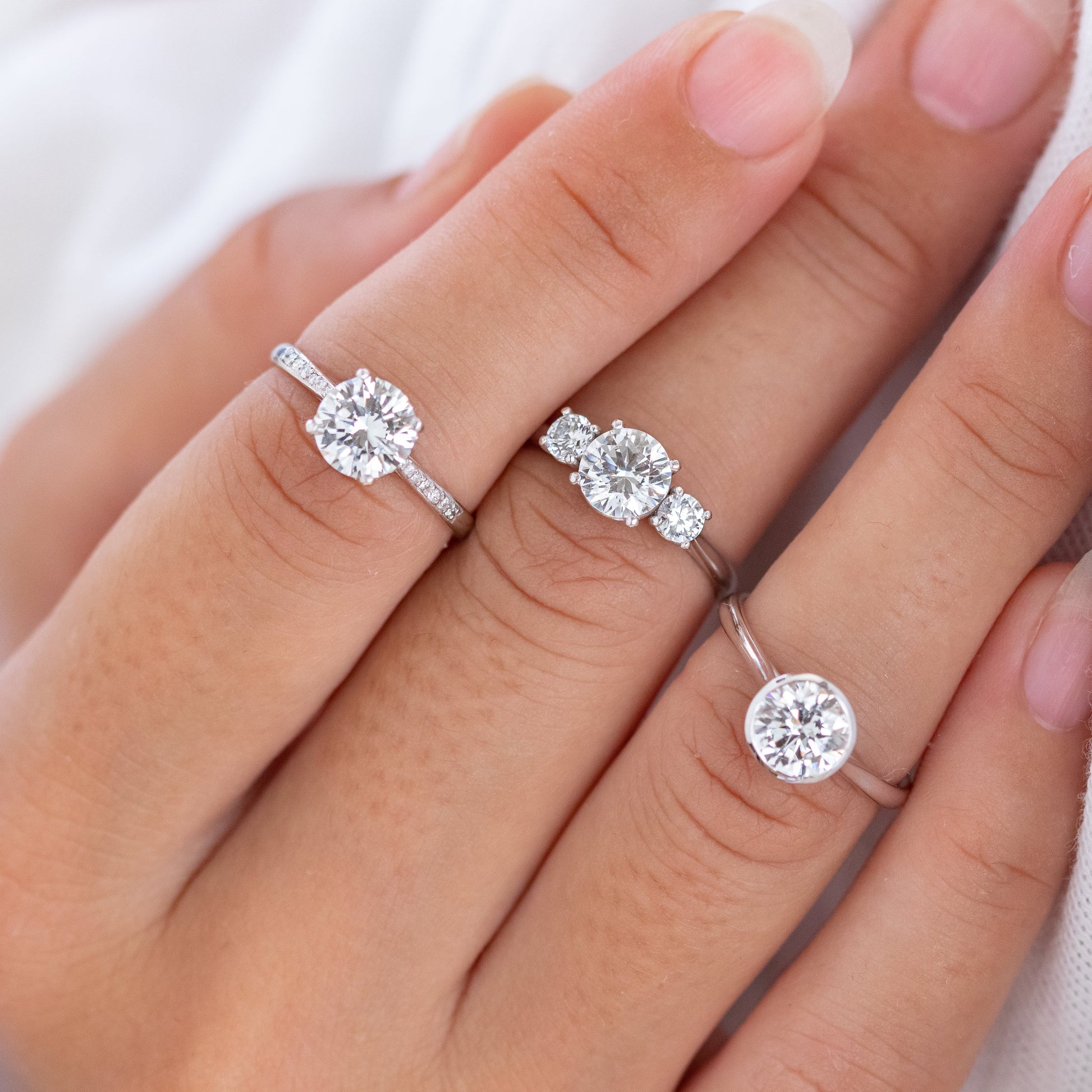 2 CT Round Three Stones Lab Grown Diamond Engagement Ring
