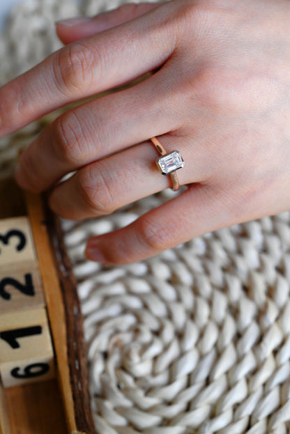 1 CT Emerald Cut Solitaire Bezel Styled Lab Grown Diamond Engagement Ring