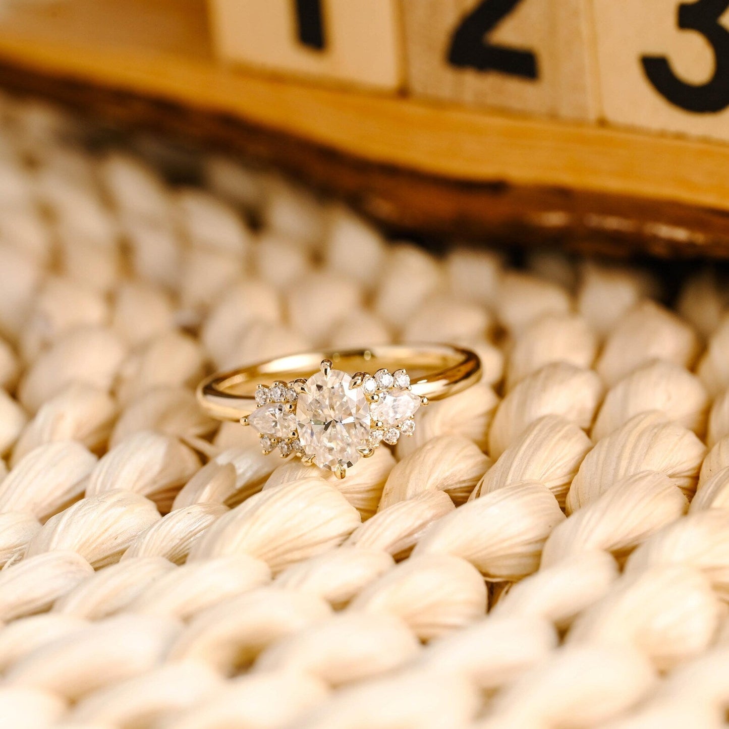 1 CT Oval Cut Cluster Styled Lab Grown Diamond Engagement Ring