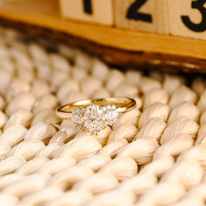 1 CT Oval Cut Cluster Styled Lab Grown Diamond Engagement Ring