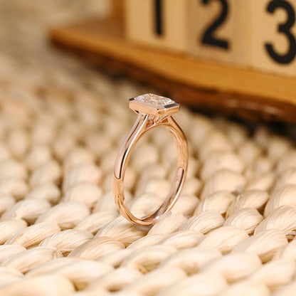 1 CT Emerald Cut Solitaire Bezel Styled Lab Grown Diamond Engagement Ring