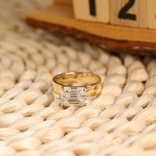 3.5 CT Emerald Cut East West Solitaire Styled Lab Grown Diamond Engagement Ring