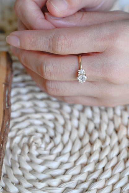 1 CT Oval Cut Cluster Styled Lab Grown Diamond Engagement Ring