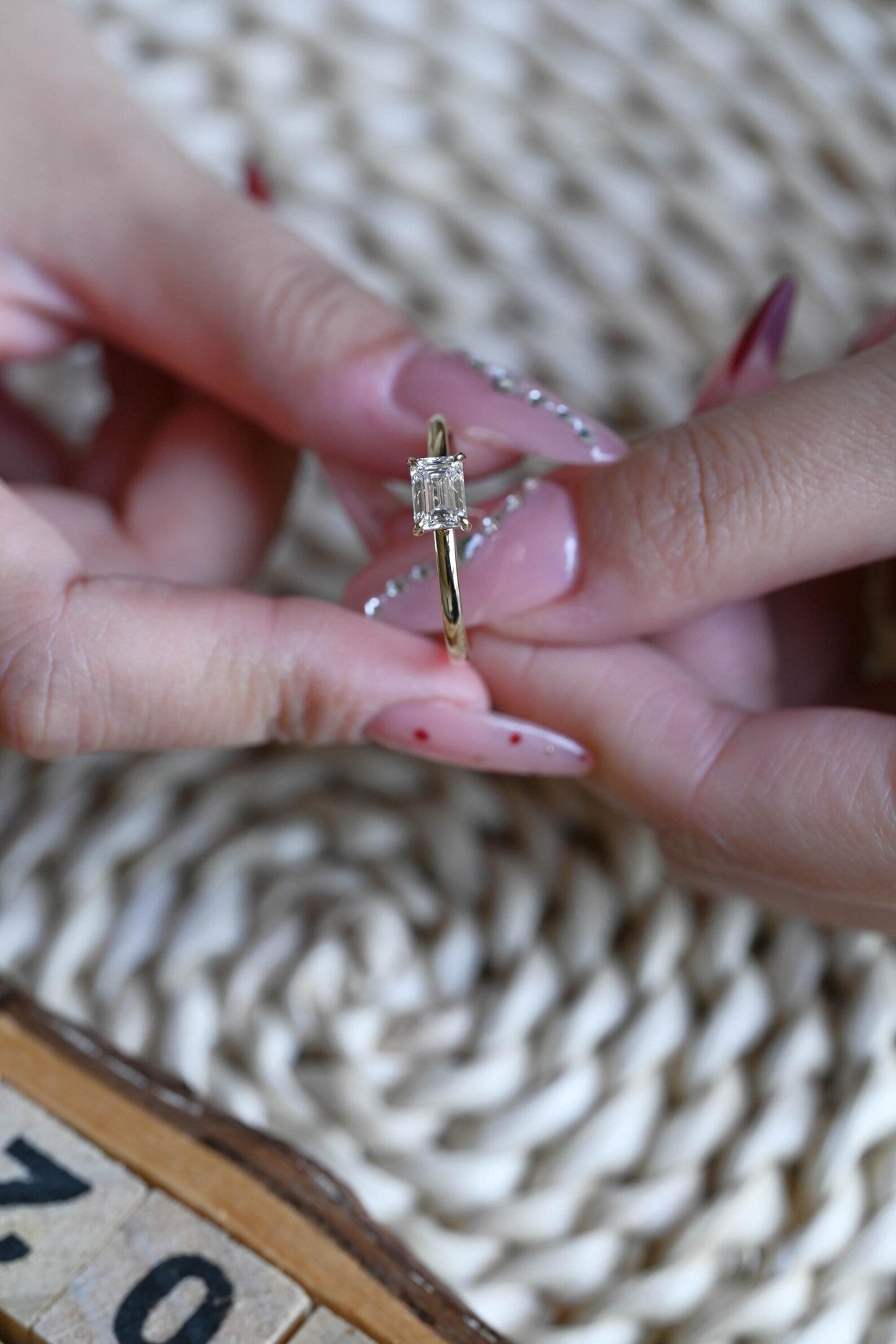 1 CT Emerald Cut East West Solitaire Styled Lab Grown Diamond Engagement Ring