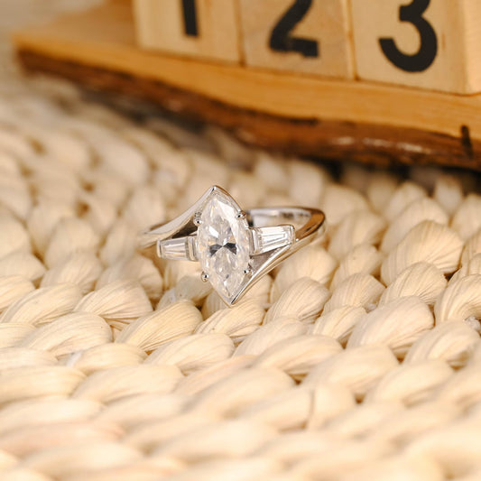 1 CT Marquise Cut 3-Stones Styled Lab Grown Diamond Engagement Ring