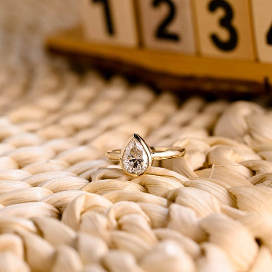 1.25 CT Pear Cut Bezel Solitaire Styled Lab Grown Diamond Engagement Ring