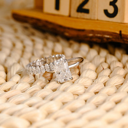 3 CT Radiant Cut Hidden Halo Styled Lab Grown Diamond Bridal Ring Set