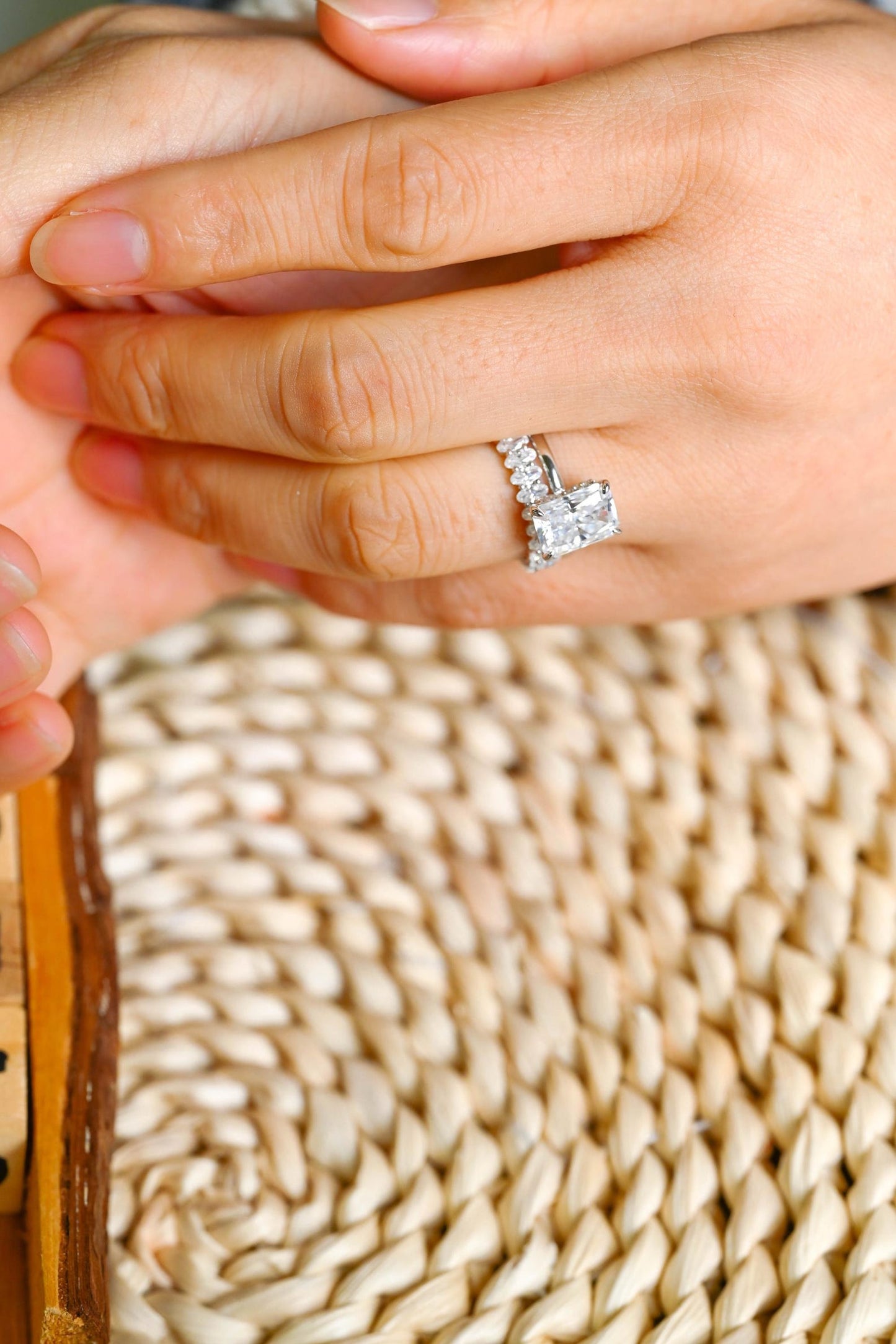 3 CT Radiant Cut Hidden Halo Styled Lab Grown Diamond Bridal Ring Set