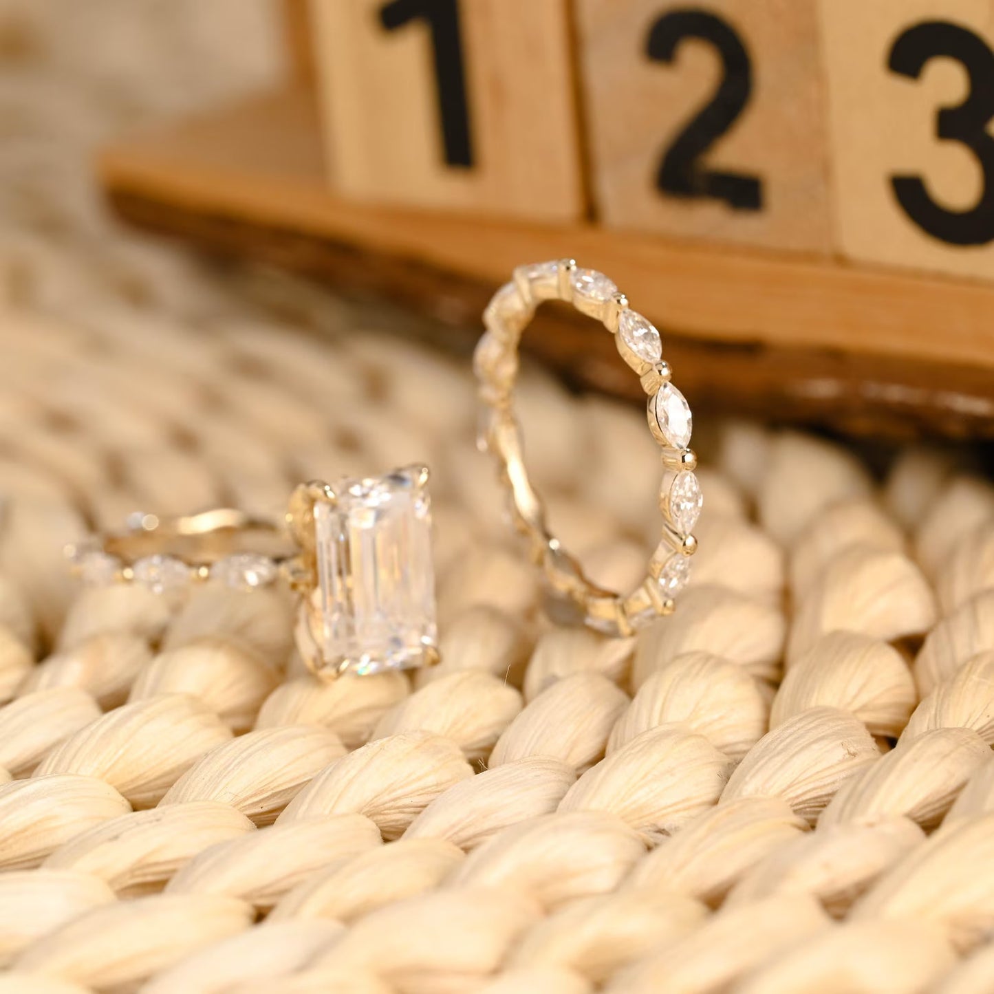 2.5 CT Emerald Cut Pave Styled Lab Grown Diamond Bridal Ring Set