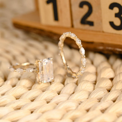 2.5 CT Emerald Cut Pave Styled Lab Grown Diamond Bridal Ring Set