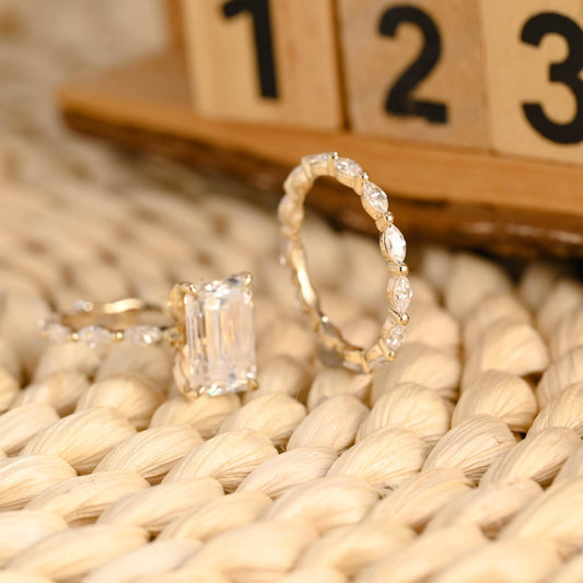 2.5 CT Emerald Cut Pave Styled Lab Grown Diamond Bridal Ring Set