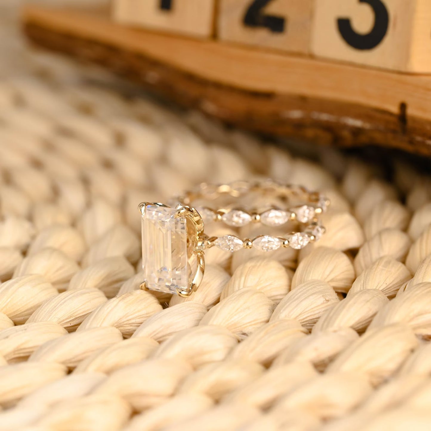 2.5 CT Emerald Cut Pave Styled Lab Grown Diamond Bridal Ring Set