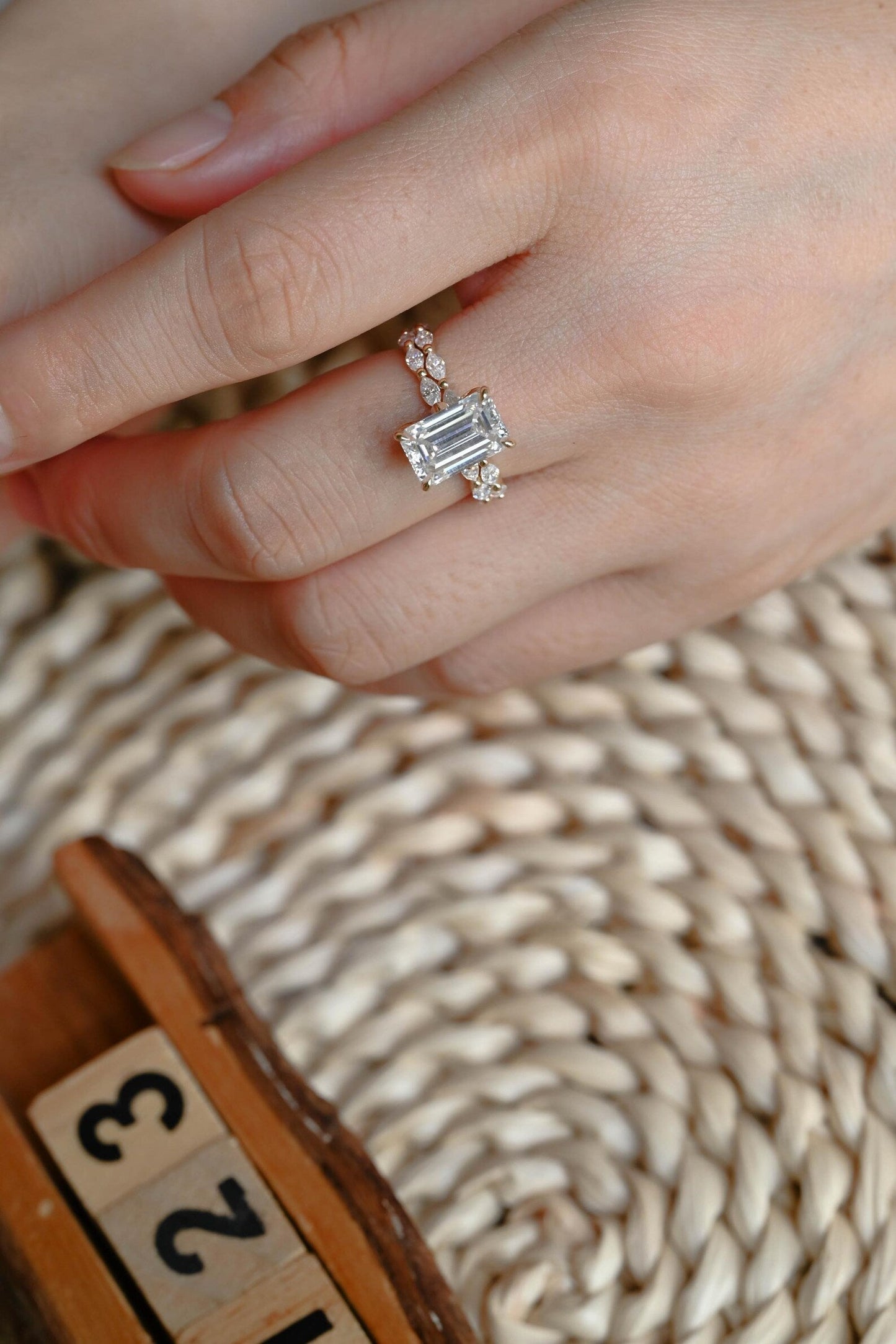 2.5 CT Emerald Cut Pave Styled Lab Grown Diamond Bridal Ring Set