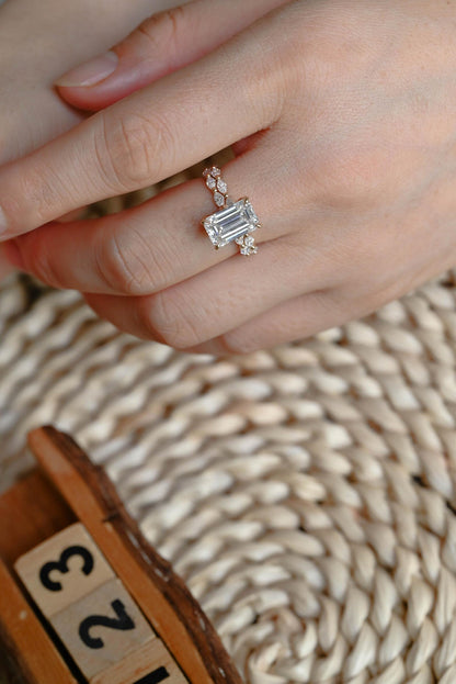 2.5 CT Emerald Cut Pave Styled Lab Grown Diamond Bridal Ring Set