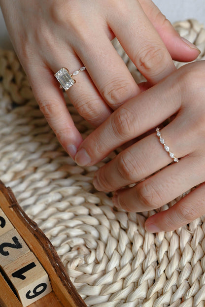 2.5 CT Emerald Cut Pave Styled Lab Grown Diamond Bridal Ring Set